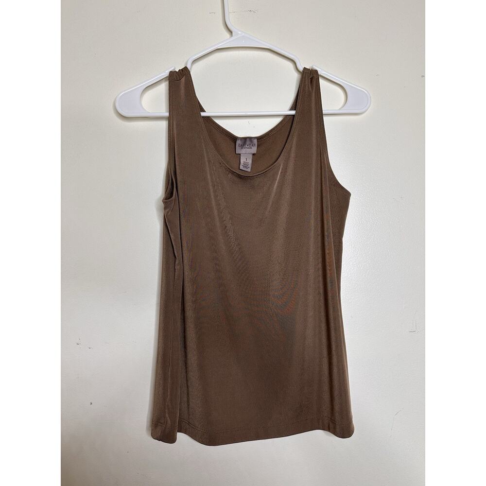 Easywear By Chicos Size 1 US 8 Mocha Brown Layering Tank Liquid Knit Stretchy